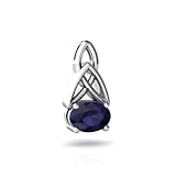 14K White Gold Oval Genuine Sapphire Celtic Knot Pendant