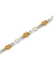 10K White Gold Oval Citrine and Diamond Bracelet by Jewelry Mountain