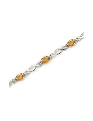 14K White Gold Oval Citrine and Diamond Bracelet