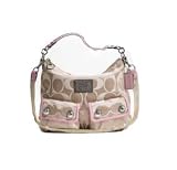Coach Poppy Op Art Signature C Sateen Pocket Shoulder Hobo Bag Handbag Crossbody Purse 14570 Khaki/rose