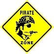 PIRATE CROSSING ZONE sea ship rob steal sign