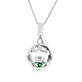 1/4 Carat Emerald & White Sapphire Claddagh Celtic Knot Pendant in Sterling Silver with 18