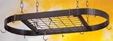 Rogar Hammered Steel Oval Pot Rack with Chrome Accessories 34-in.