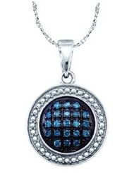 Sterling Silver Blue Colored Round Diamond Cluster Womens Ladies Circular Circle Fashion Pendant with 18" Chain - .20 (1/5) Ct.t.w.