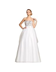 A-line Strapless Polyester/Tulle Empire   Waistline Sequined Sleeveless Full Length Wedding Dress 