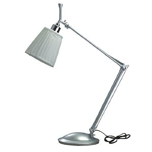 Silver Finish Adjustable Table Desk Lamp w White Fabric Shade by Century