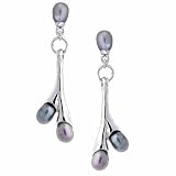 Sterling Silver Genuine Freshwater Cultured Gray Pink Cultured Pearl Earrings