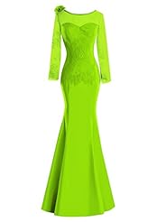 Long Sleeves Satin Lace Sheer Mermaid Evening Dress/Mother-of-the-Bride Dress/Prom Dress/Party Dress/Wedding Dress 