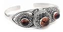 Gothic Costume Sterling Silver Poison Box Locket Cuff Bracelet with Genuine Amber