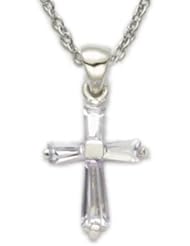 .925 Sterling Silver Birthstone June Alexandrite Baguette Cross Pendant Necklaces Childrens Religious Jewelry Girls Cross Pendant Necklaces Gift Boxed w/Chain Necklace 16" Length Gift Boxed