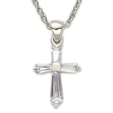 Cheap Girls Jewelry .925 Sterling Silver Birthstone June Alexandrite Baguette Cross Pendant Necklaces Childrens Religious Jewelry Girls Cross Pendant Necklaces Gift Boxed w/Chain Necklace 16" Length Gift Boxed For Sale