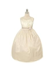 Girls Jacquard Metallic/Tulle Flower-Girl Dress  With a Sash 