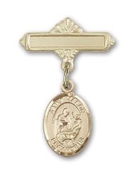 Gold Filled Baby Badge with St. Jason Charm and Polished Badge Pin