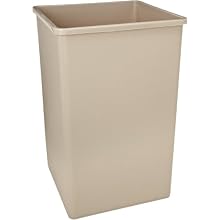 Rubbermaid Commercial 35-Gallon Untouchable Trash Can, Square, 19.5" Width x 19.5" Depth x 27.63" Height, Beige