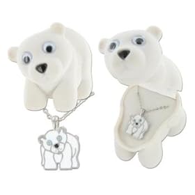  Polar Bear Enamel & Crystal Pendant Necklace in Figural jewelry Gift Box