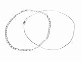 Italian Sterling Silver Flat Link and Snake Chain Fashion Anklet Set