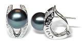 18K white gold Leo Black Tahitian cultured pearl and diamond earring