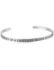 Sterling Silver "A Journey Of A 1,000 Miles Begins with A Single Step" Inspirational Cuff Bracelet