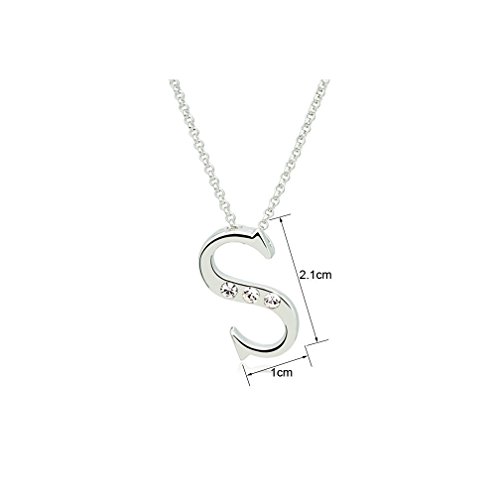 18k White Gold Plated - Swarovski Crystal Elements Letter "S" Pendant Necklace - 18"