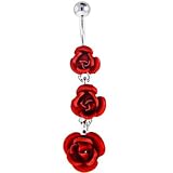 Ruby Red ROSE BOUQUET Dangle Belly Ring - B0002SCW8S