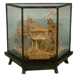 Chinese cork carving / sculpture / picture - hand carved, black lacquer frame (#212)