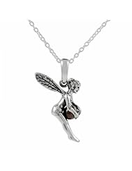 Sterling Silver Fairy Holding Garnet Ball Necklace