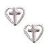 Sterling Silver Cutout Heart with Cross Pierced Earrings Image