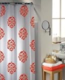 Damask Red Water Repellent Polyester Shower Curtain Including 12 Curtain Rings