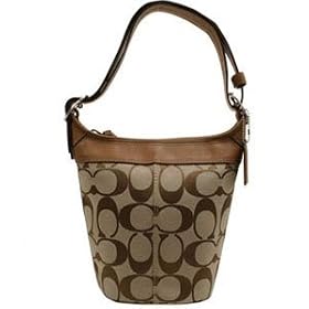 COACH HAMPTON SIGNATURE DUFFLE PURSE HANDBAG F 13358- Khaki/Doe