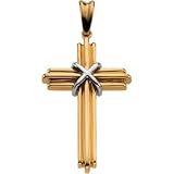 14K Two-Tone Gold Cross Pendant - 36.75x24.50mm