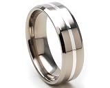 New Comfort Fit, 7mm Titanium Ring, Sterling Silver Inlay, Free Jewelry Sizing 4-17!