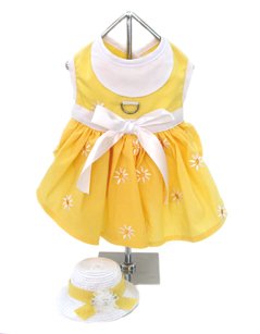 Sunshine Daisy Dog Dress Set w/ Hat & Leash, Medium