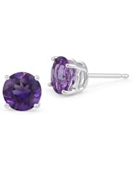 7mm Amethyst Stud Earrings Platinum Setting Push Backings