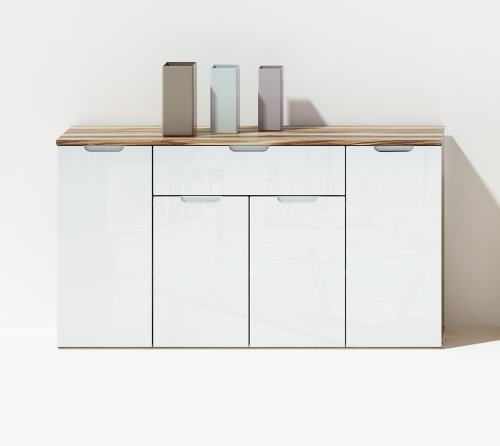 Sideboard CLIO #405- HOCHGLANZ weiß Baltimore Walnuß 146x79x35cm Schrank Kommode