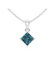 1 ct Princess Enhanced Blue Diamond Solitaire Pendant Necklace