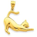 14k Stretching Cat Pendant