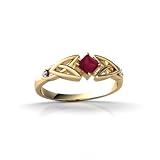 14K Yellow Gold Genuine Square Ruby Celtic Knot Ring