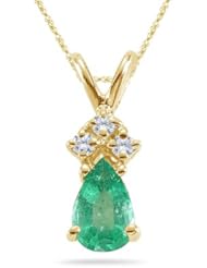 0.03 Cts Diamond & 0.31 Cts Natural Emerald Pendant in 14K Yellow Gold