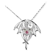 Dragon Goddess Pink Crystal Sterling Silver Necklace