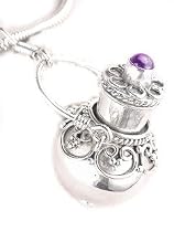 Sterling Silver Amethyst Urn Perfume Jar Box Scent Bottle Locket Pendant