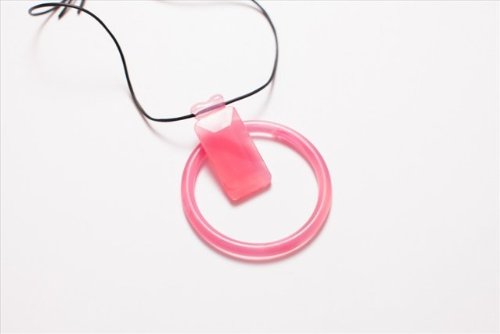 Dr. Bloom's Chewable Teething Jewels Bracelet and Necklace with Rectangle Slide, Translucent Pink Marble
