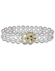 6.5x7mm AAA Quality Japanese Akoya Double Strand Bracelet - 8 inches (Point Clasp)