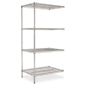 Alera Industrial Wire Shelving Add-On Unit, 4 Shelves, 36w x 24d x 72h, Silver by 