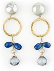 Meg Carter Designs Iolite, Calcite and Coin Pearl "Olivia Dangle" Earrings in Indigo