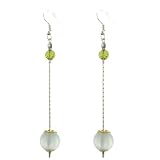 Silver Tone White Glass Bead Drop Earrings
