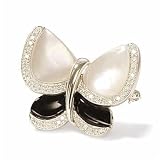 14k White Mother Of Pearl Onyx Diamond Butterfly Pin