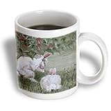 Amy Hurley Heath Animals - Miscellaneous - 2 Bunny Rabbits Under a Bush Eating - One Sideview One Rear view - Mugs