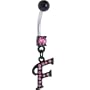 Black Anodized PINK Jeweled Initial Belly Ring-LETTER "F"