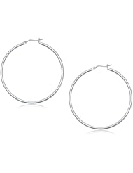 14K White Gold Polished Hoop Earrings (50 mm)