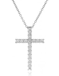Sterling Silver Swarovski Zirconia 1" Cross Pendant Necklace, 17"